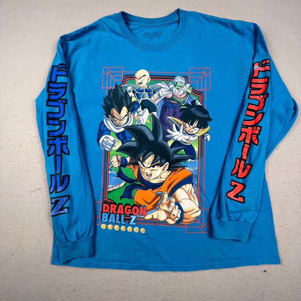Dragon Ball Z Graphic T-Shirt Mens Large Blue Long Sleeve Anime Goku Vegeta Tee